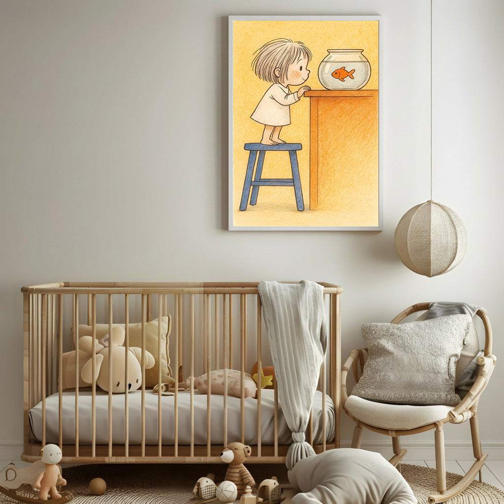 Curious Child & Goldfish Canvas Wall Art