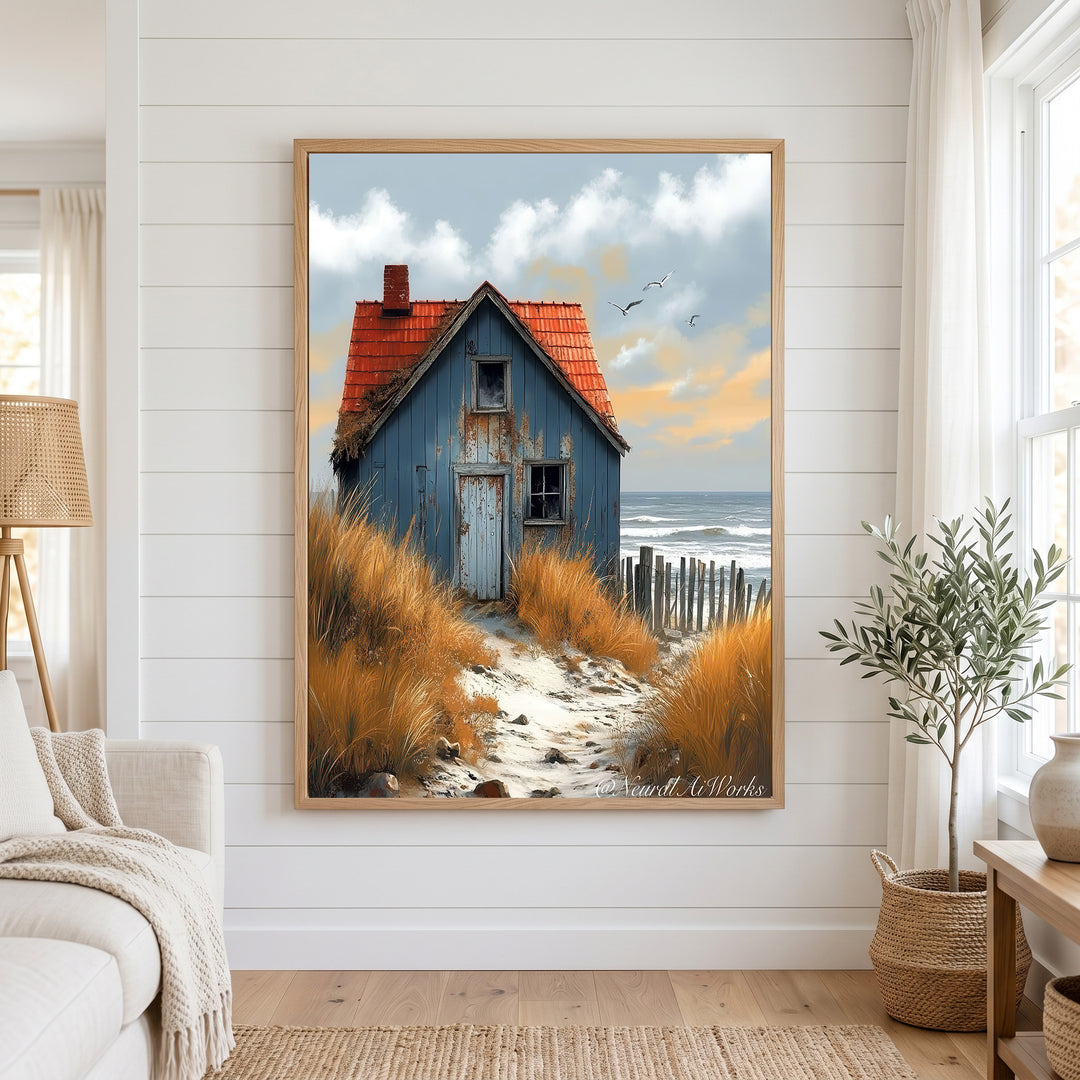 Coastal Cottage by the Sea Canvas Wall Art