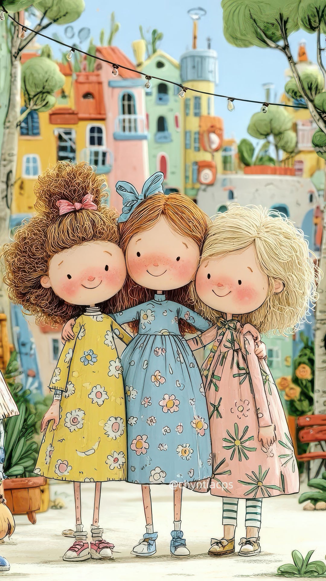 Cute girls illustration on premium canvas wall art with pastel colors and MDF frame