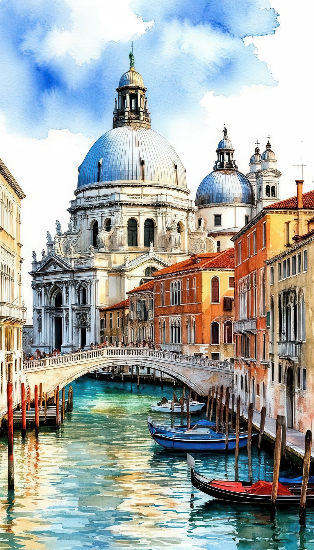 Venice Grand Canal watercolor artwork on premium canvas with gondolas and historic buildings