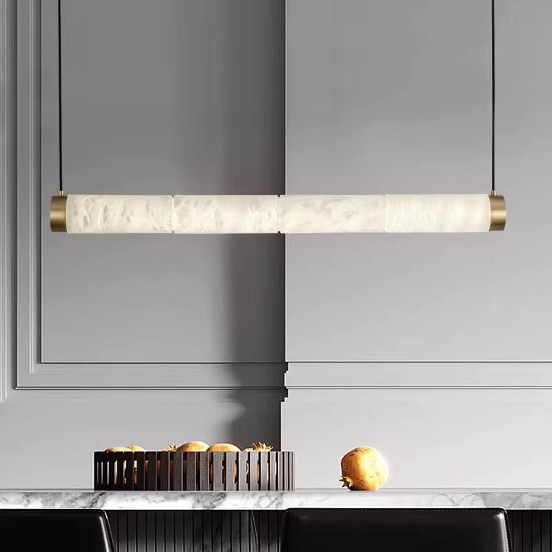 Modern Alabaster Linear Pendant Light with Brass Accents