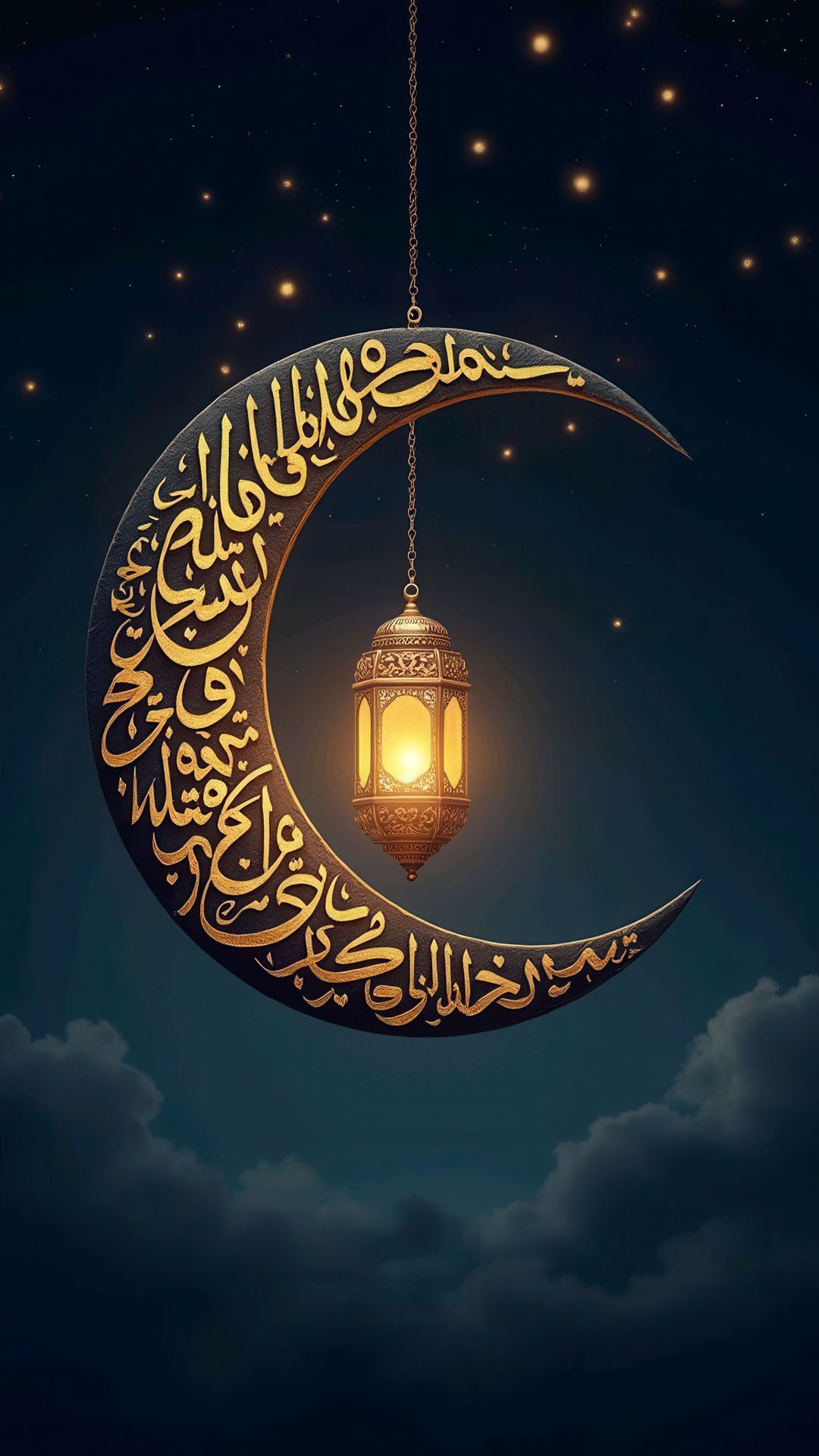 Ramadan Crescent Light Canvas with crescent moon, Arabic calligraphy, and glowing lantern on premium canvas in MDF frame