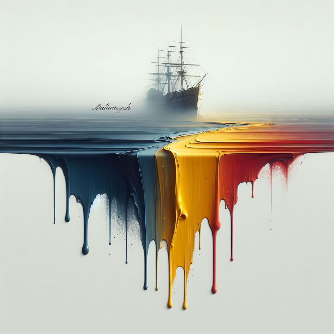 Abstract Horizon Ship Canvas artwork with a distant ship and flowing melted color horizon on premium canvas