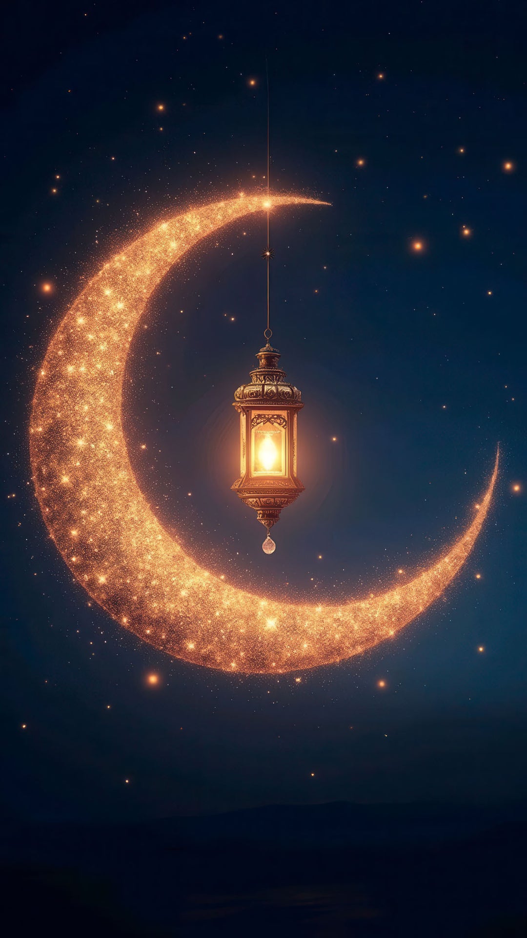 Celestial Crescent Lantern canvas artwork with glowing golden crescent moon and elegant hanging lantern on premium canvas