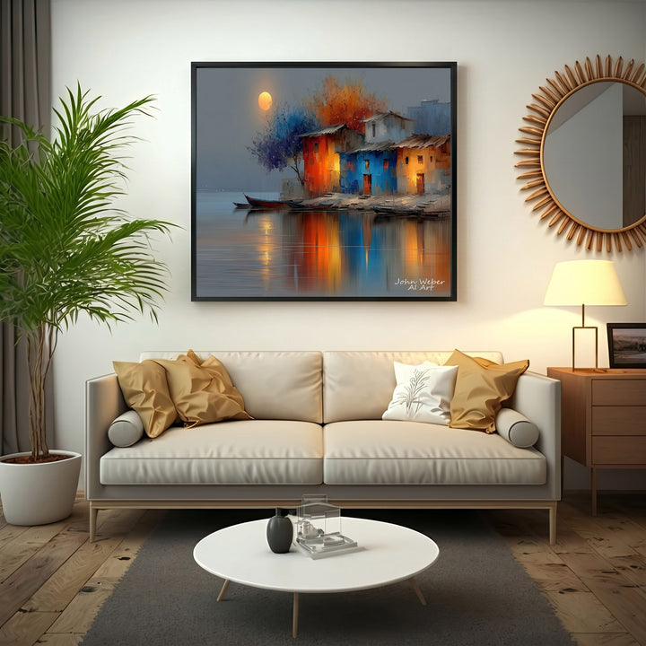 Colorful Riverside Houses Canvas