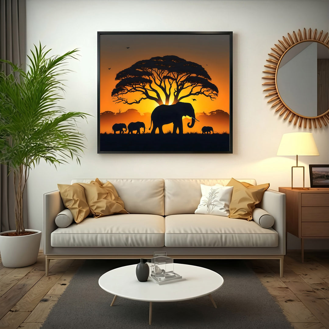 African Sunset Elephants Canvas