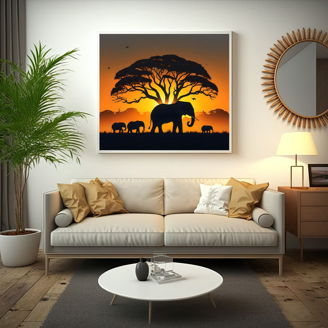 African Sunset Elephants Canvas
