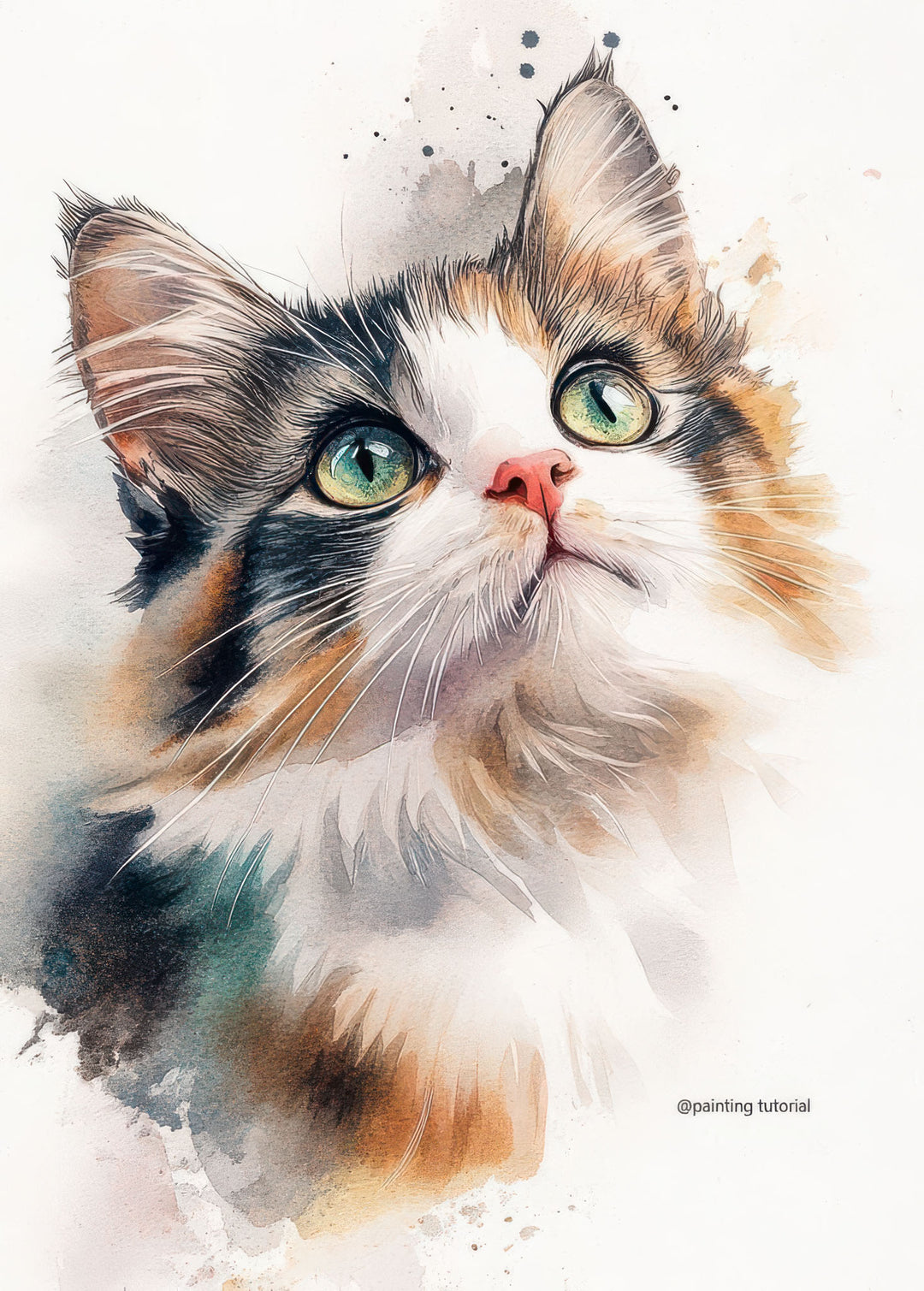 Watercolor cat portrait on premium canvas with MDF frame and glass front panel