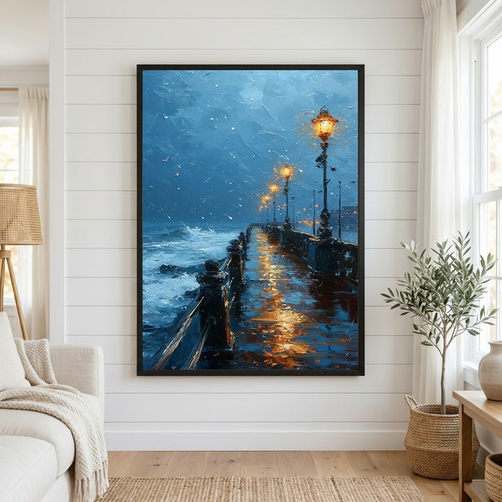 Rainy Pier Lights Canvas