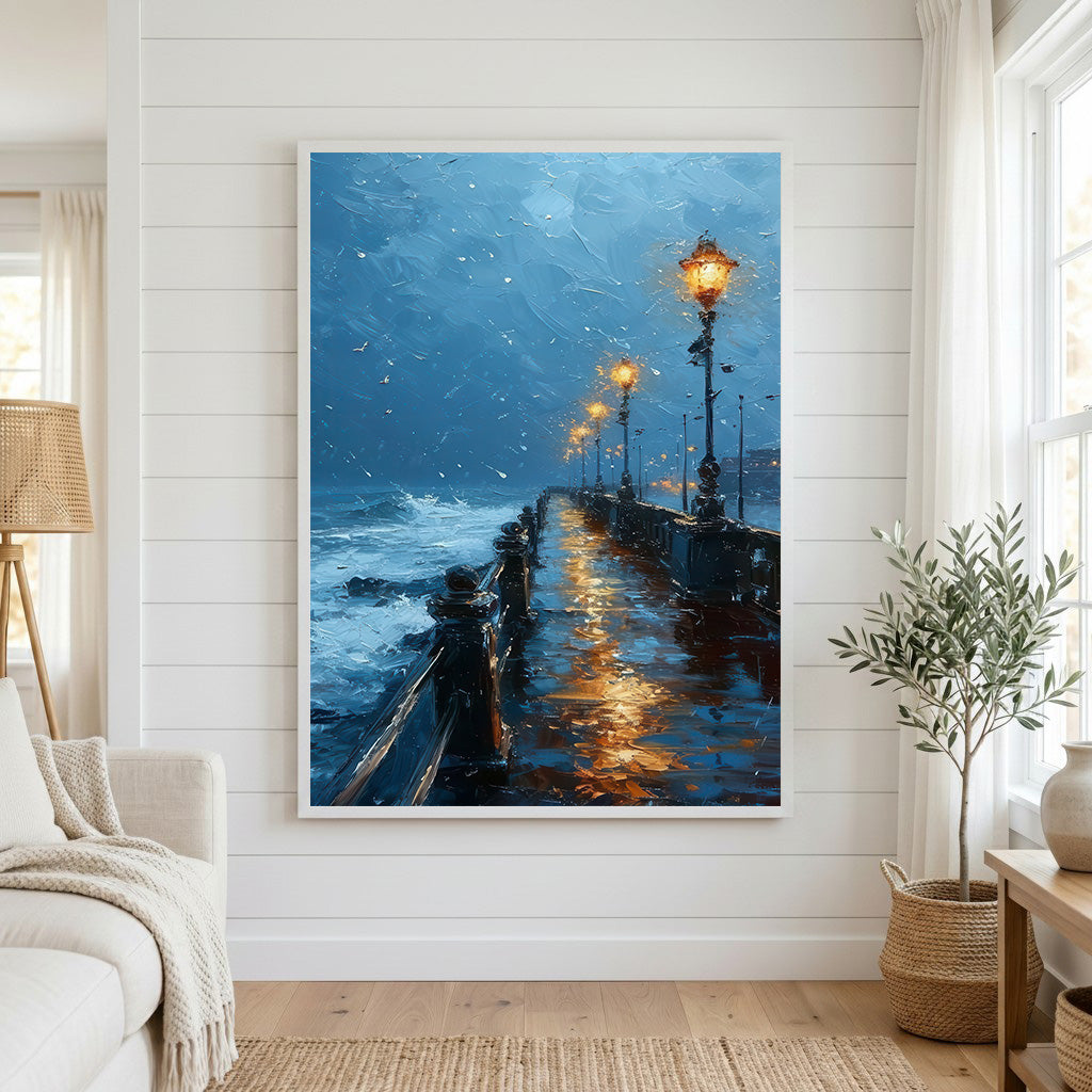 Rainy Pier Lights Canvas