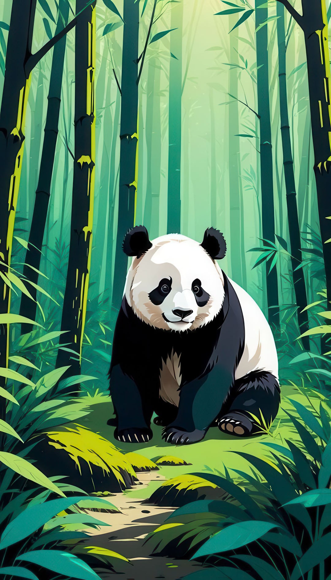Panda Bamboo Forest canvas artwork with lush greenery and soft lighting in MDF frame