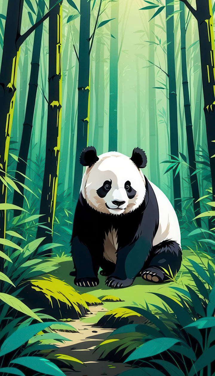 Panda Bamboo Forest canvas artwork with lush greenery and soft lighting in MDF frame