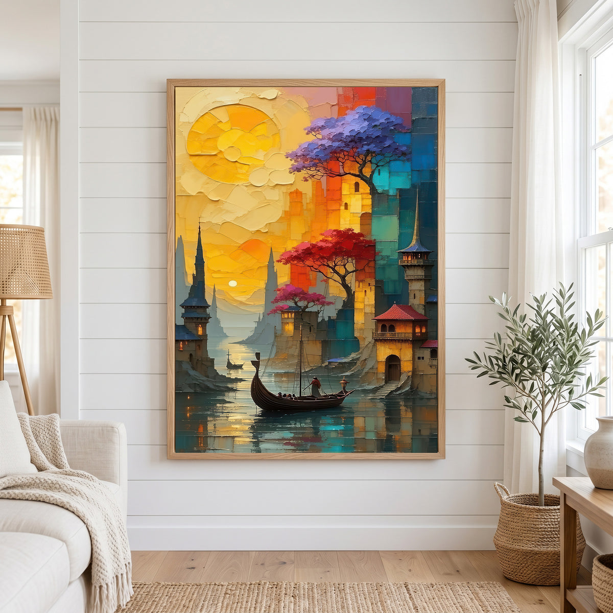 Golden City Voyage Canvas - Artistic Modern Wall Decor for...