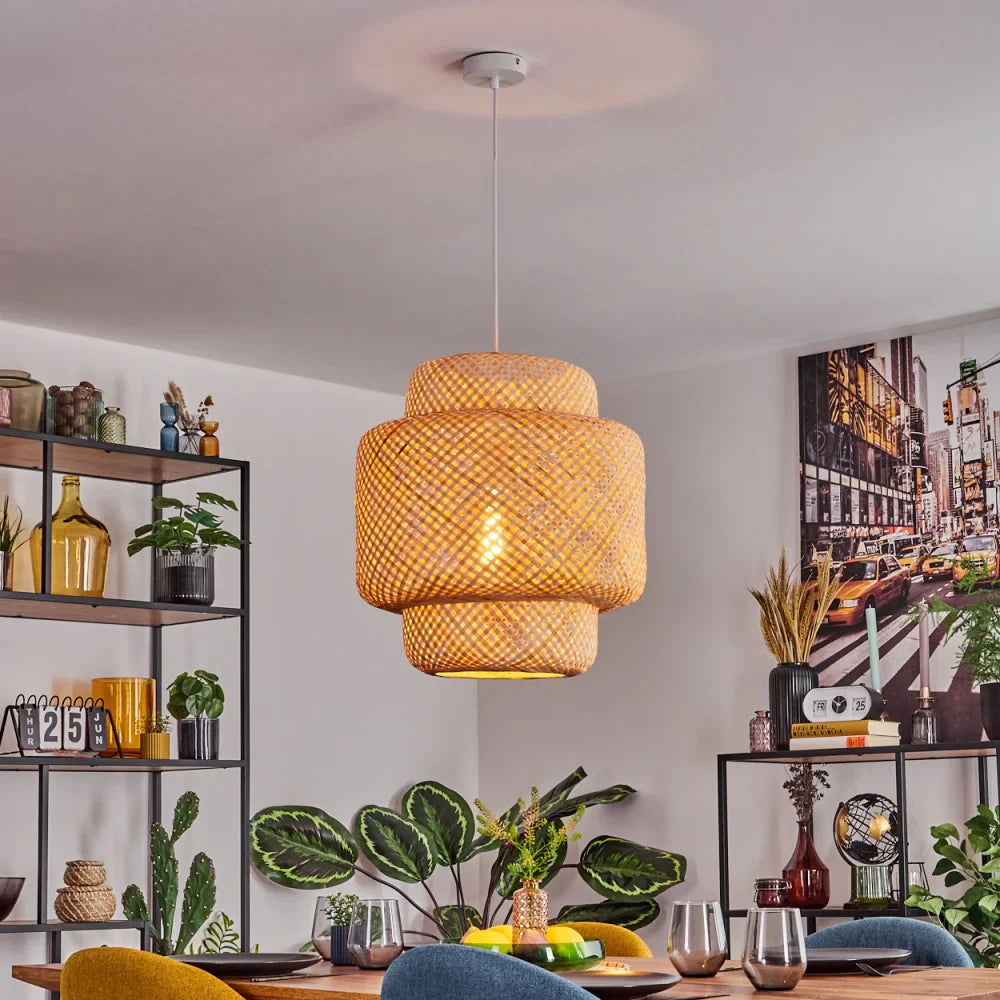 Rustic Woven Bamboo Pendant Light with Layered Design