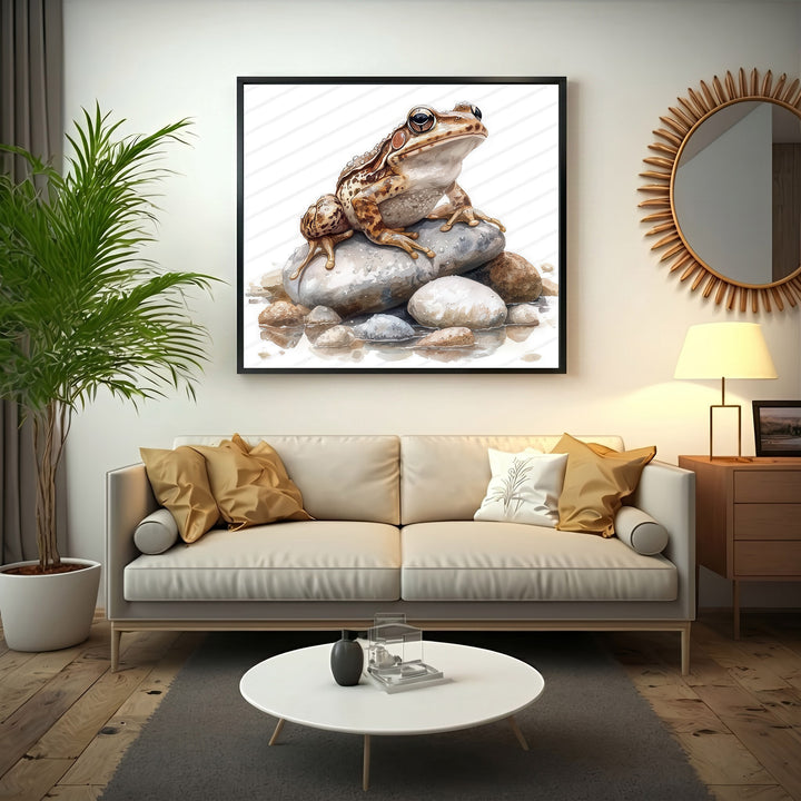 Watercolor Frog on Stones Canvas
