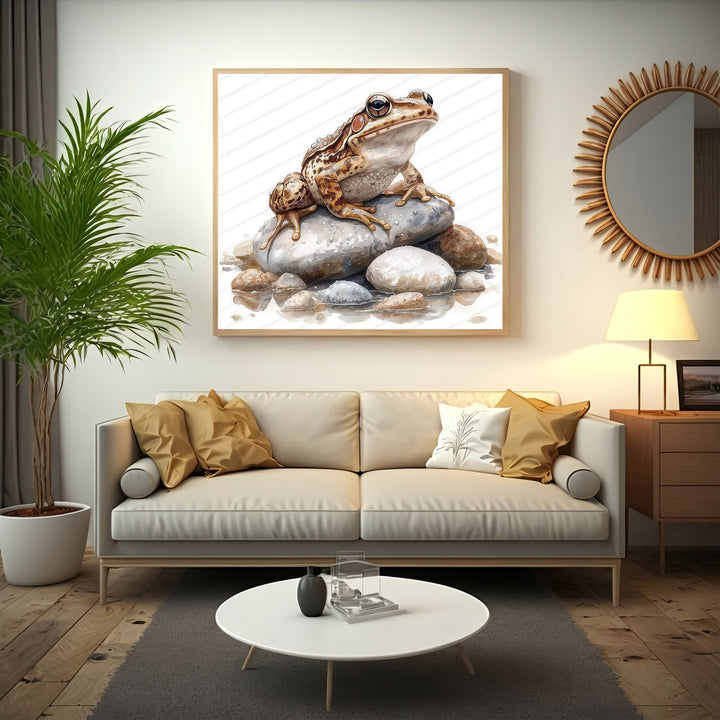 Watercolor Frog on Stones Canvas - Calm Nature-Inspired Wall Art