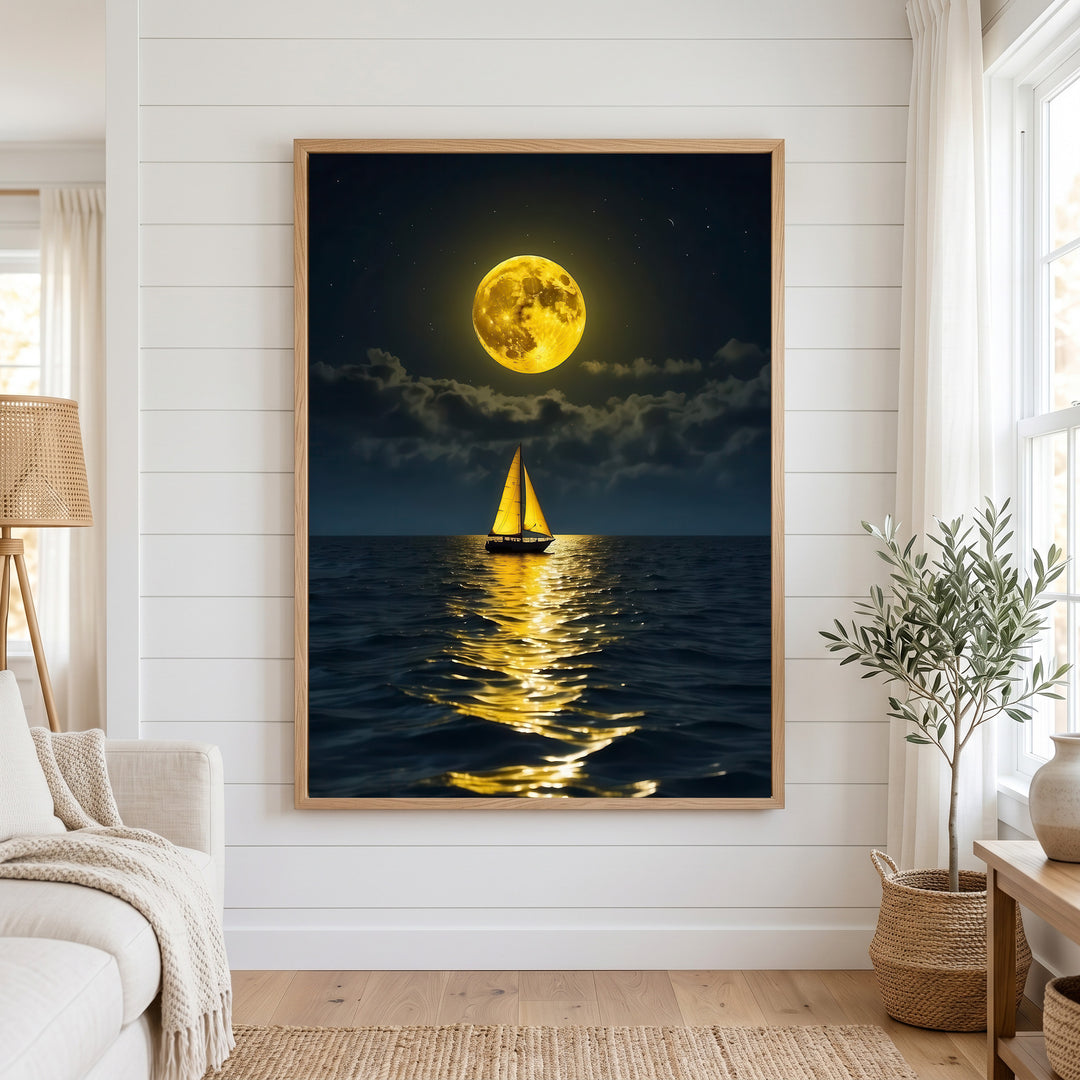 Moonlit Sailboat Ocean Canvas
