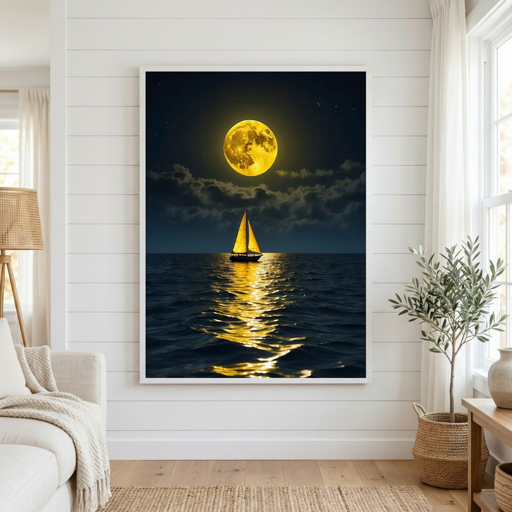Moonlit Sailboat Ocean Canvas