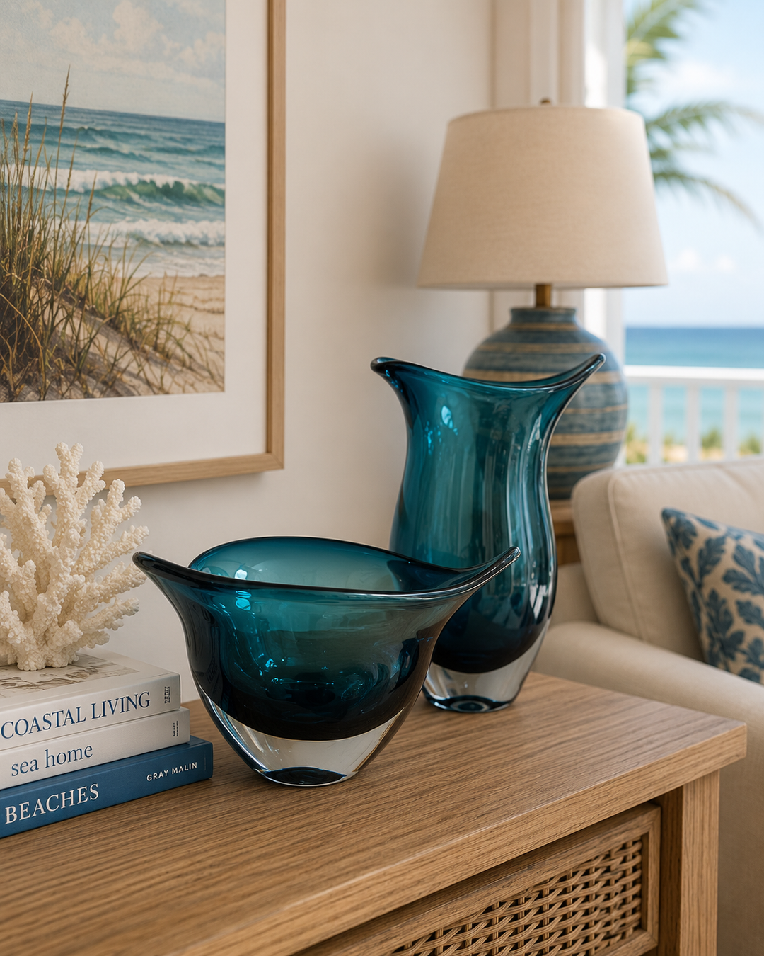 Ocean Blue Glass Morano Bowl Set of 2