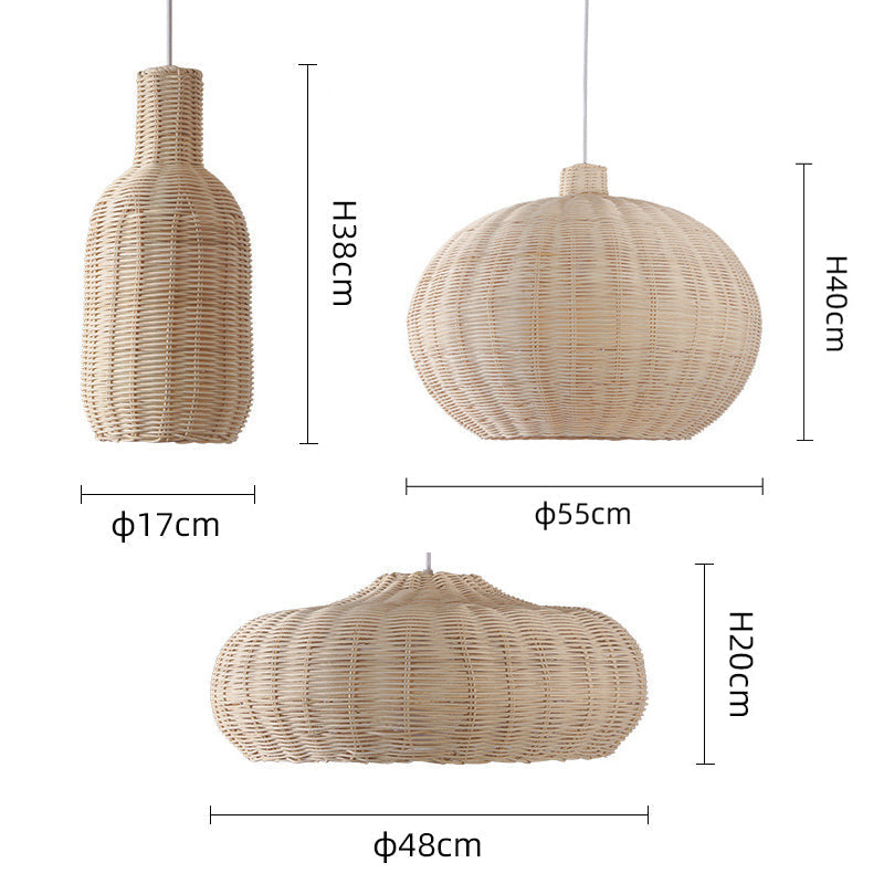 Woven Pendant Lights Set with Natural Rattan Design