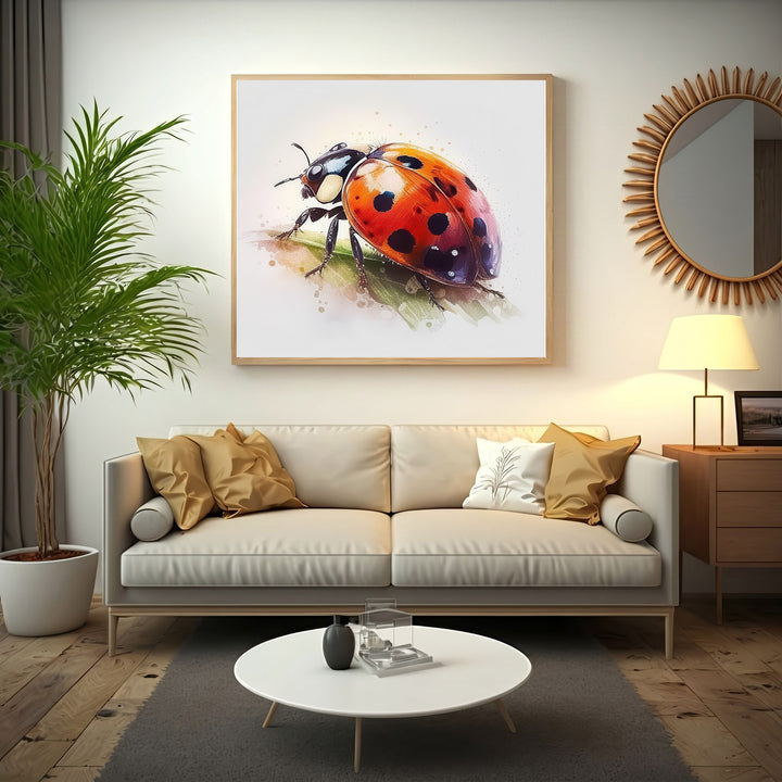 Ladybug Art Canvas - Watercolor Ladybug Illustration on...