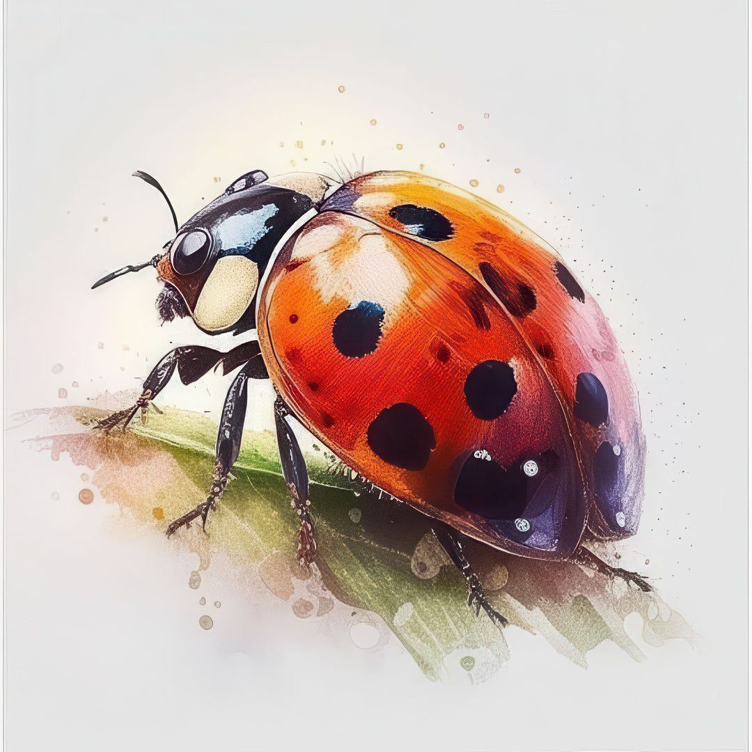 Watercolor style ladybug art canvas with MDF frame and glass front panel