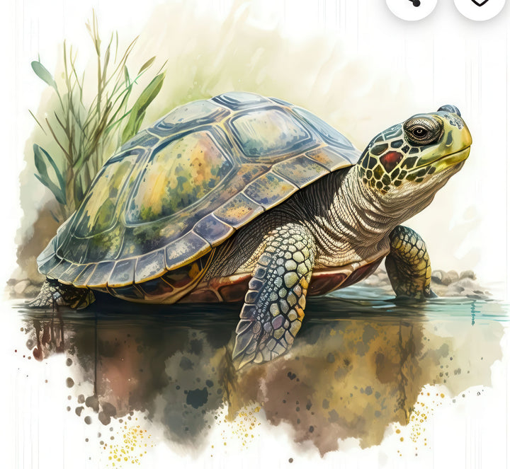 Watercolor turtle art canvas on MDF frame with glass front, premium water-resistant surface