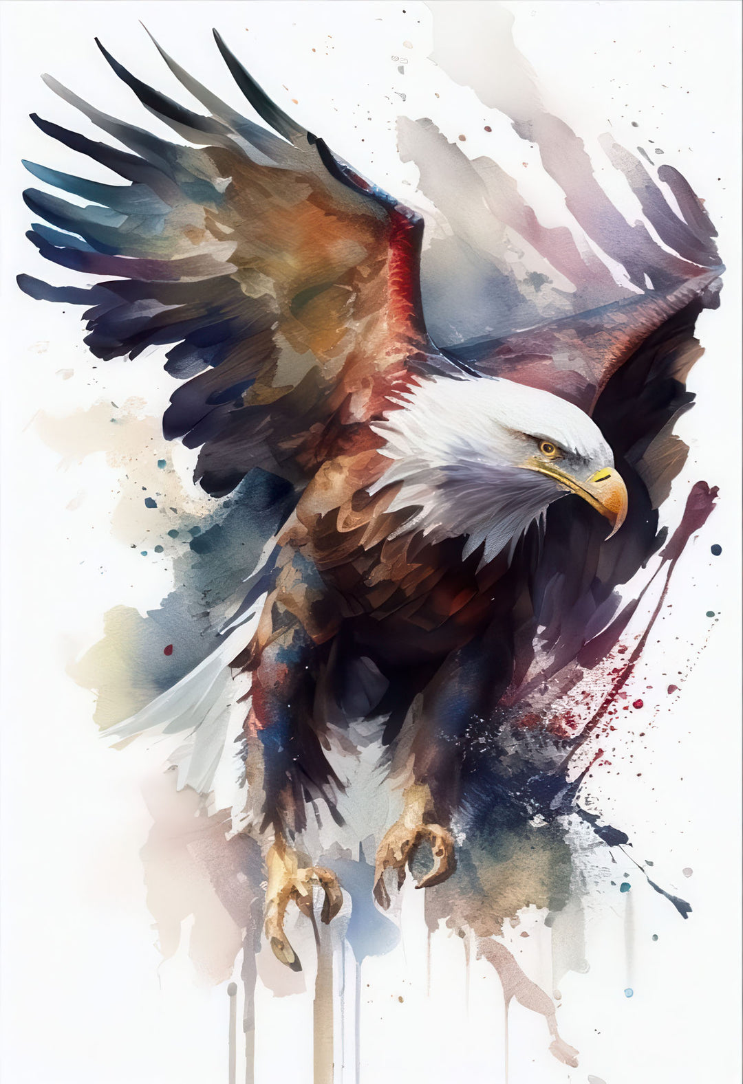 Powerful flying eagle watercolor on premium canvas with MDF frame and glass front panel eagle art canvas