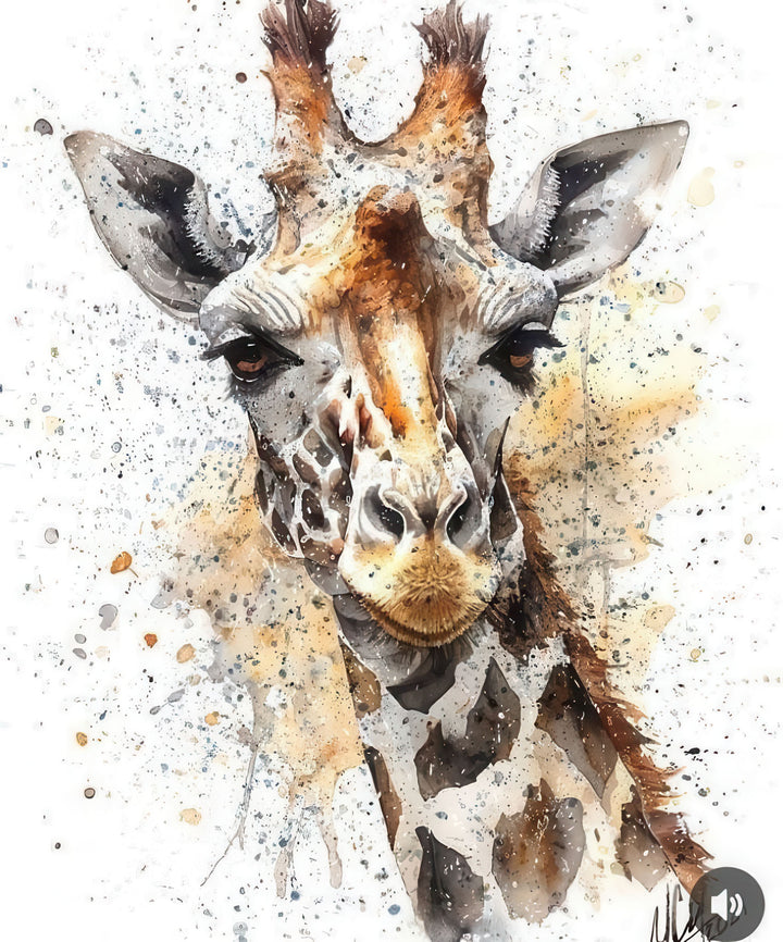 Watercolor giraffe art canvas with MDF frame and glass front, water and dust resistant surface