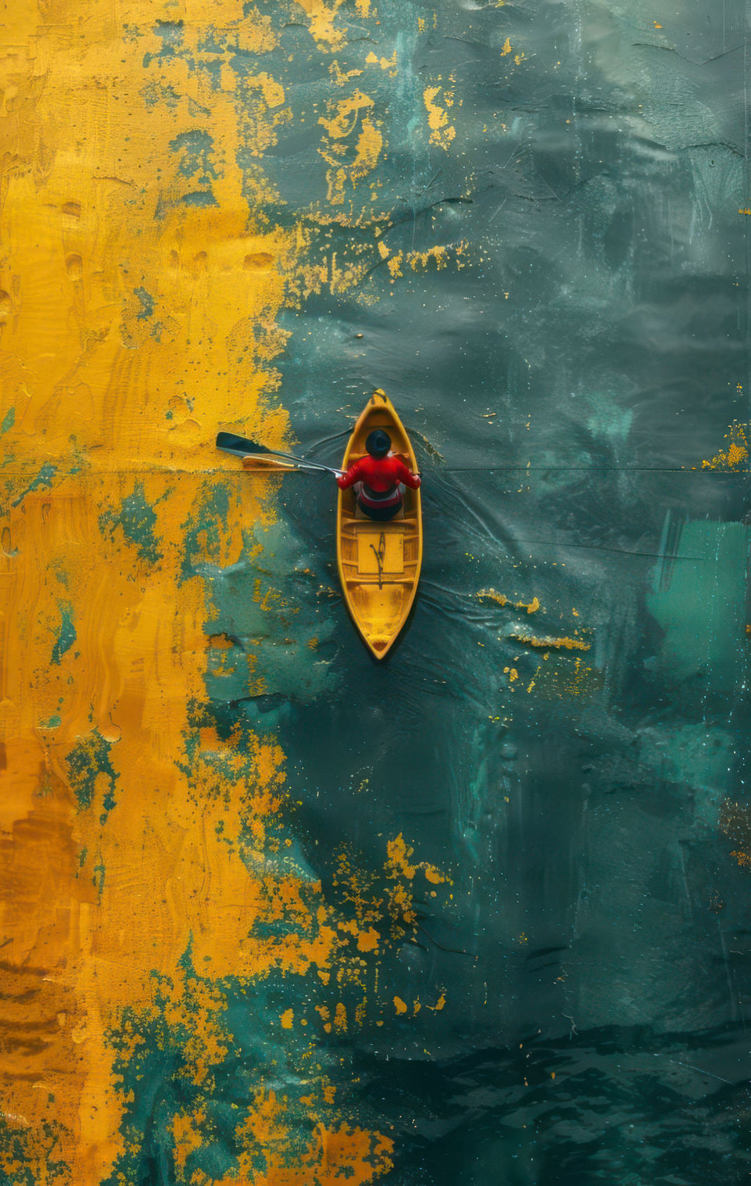 Minimalist Lonely Kayak Canvas with dramatic color split on premium water-resistant canvas in MDF frame