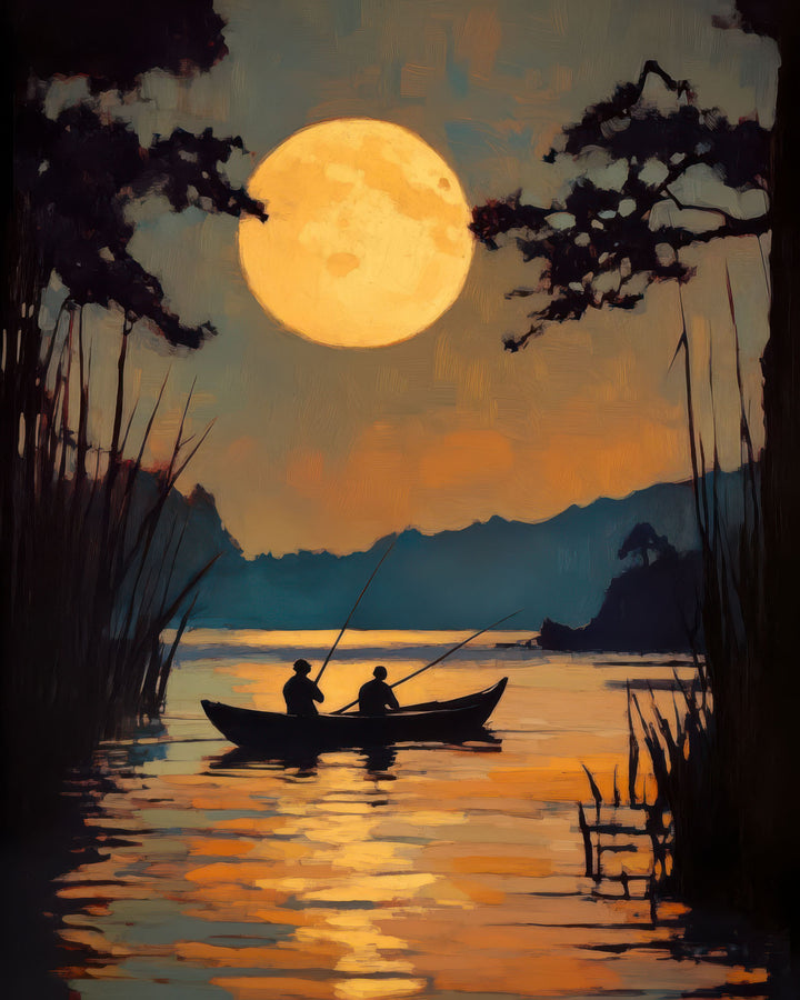 Moonlight Rowing Canvas artwork on premium MDF frame with glass, water and dust resistant surface