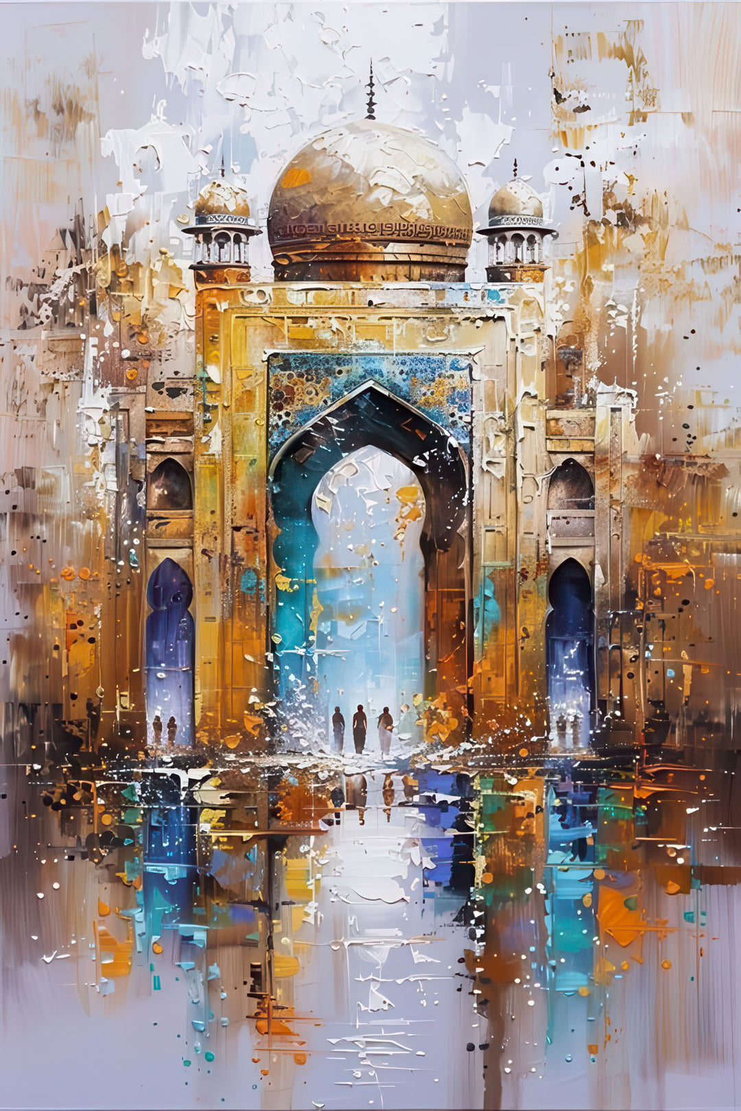 Golden Mosque Canvas premium wall art with MDF frame and glass front panel
