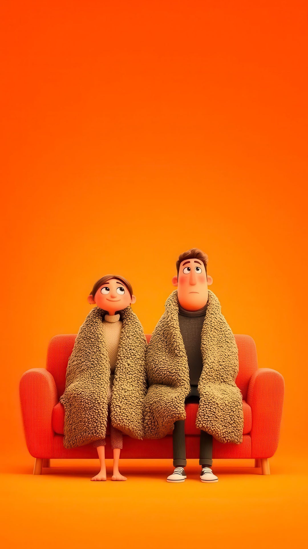 Cozy Couple Orange premium wall canvas with MDF frame and glass front panel