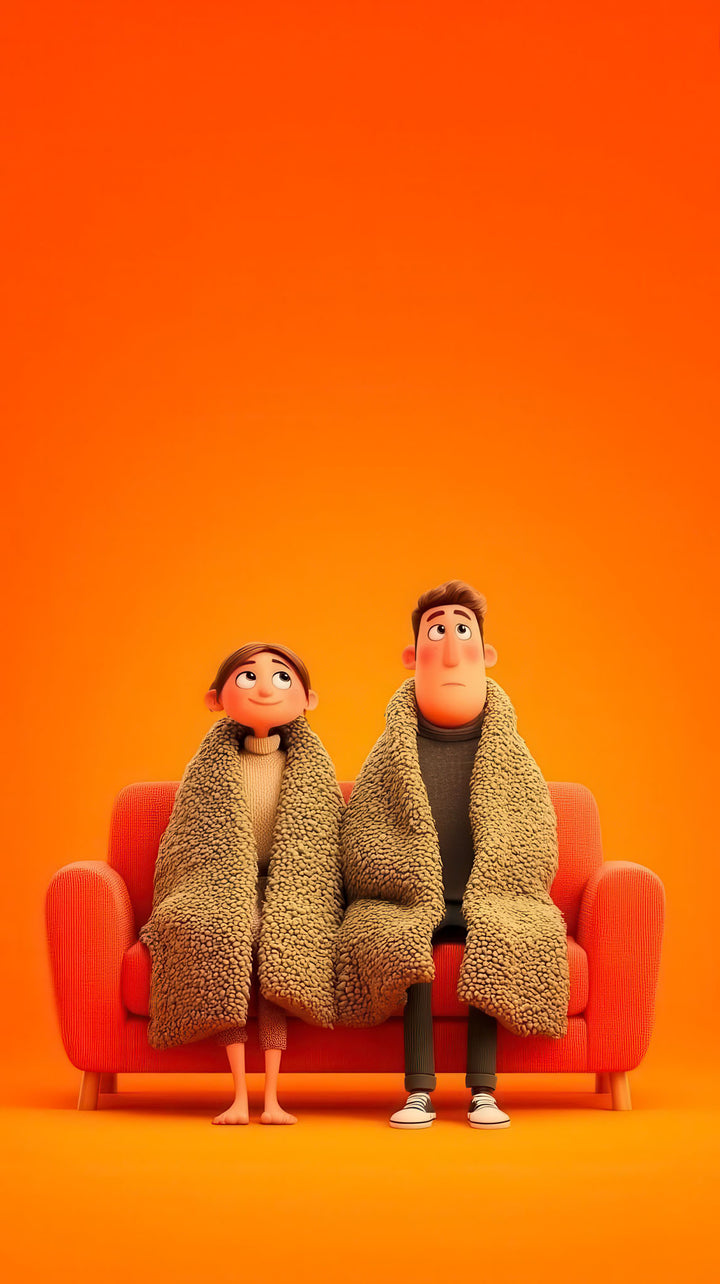 Cozy Couple Orange premium wall canvas with MDF frame and glass front panel
