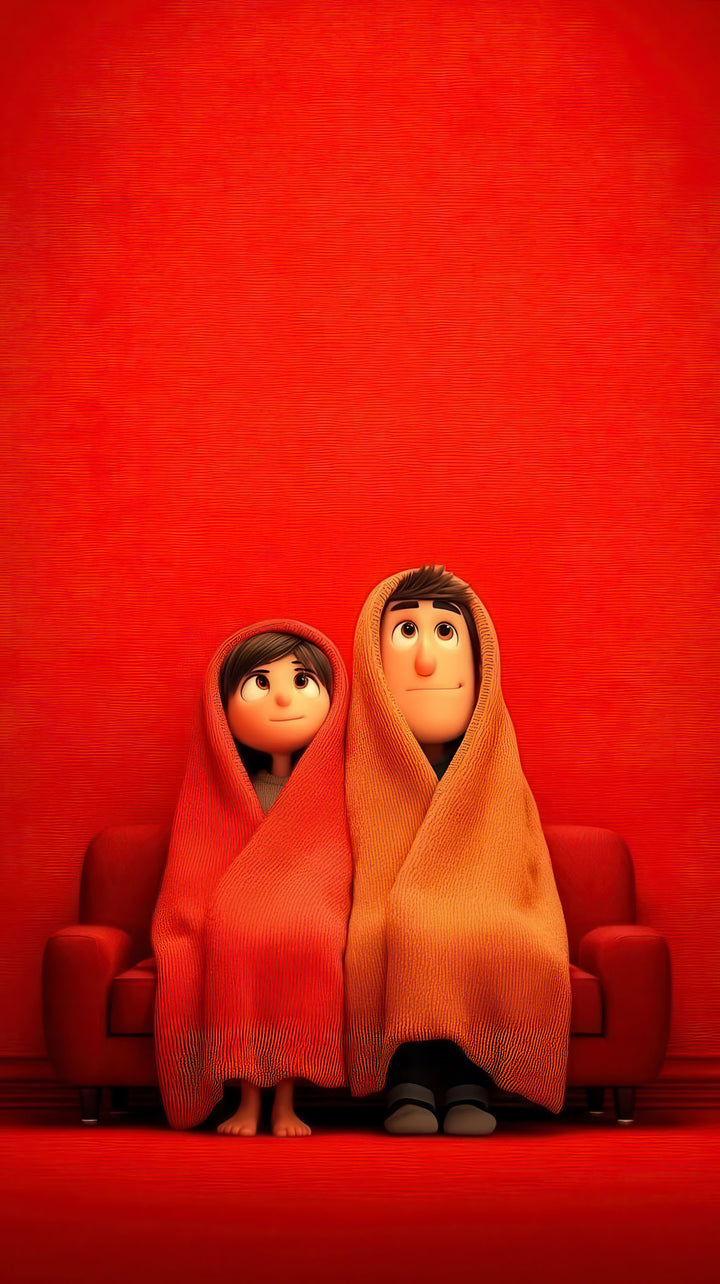 Cozy Couple Red premium wall canvas with MDF frame and glass front panel