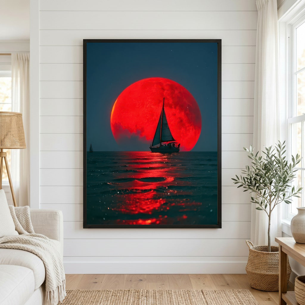Red Moon Sailboat Canvas
