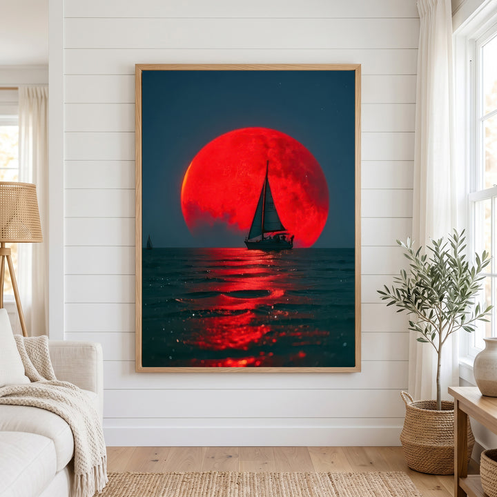 Red Moon Sailboat Canvas