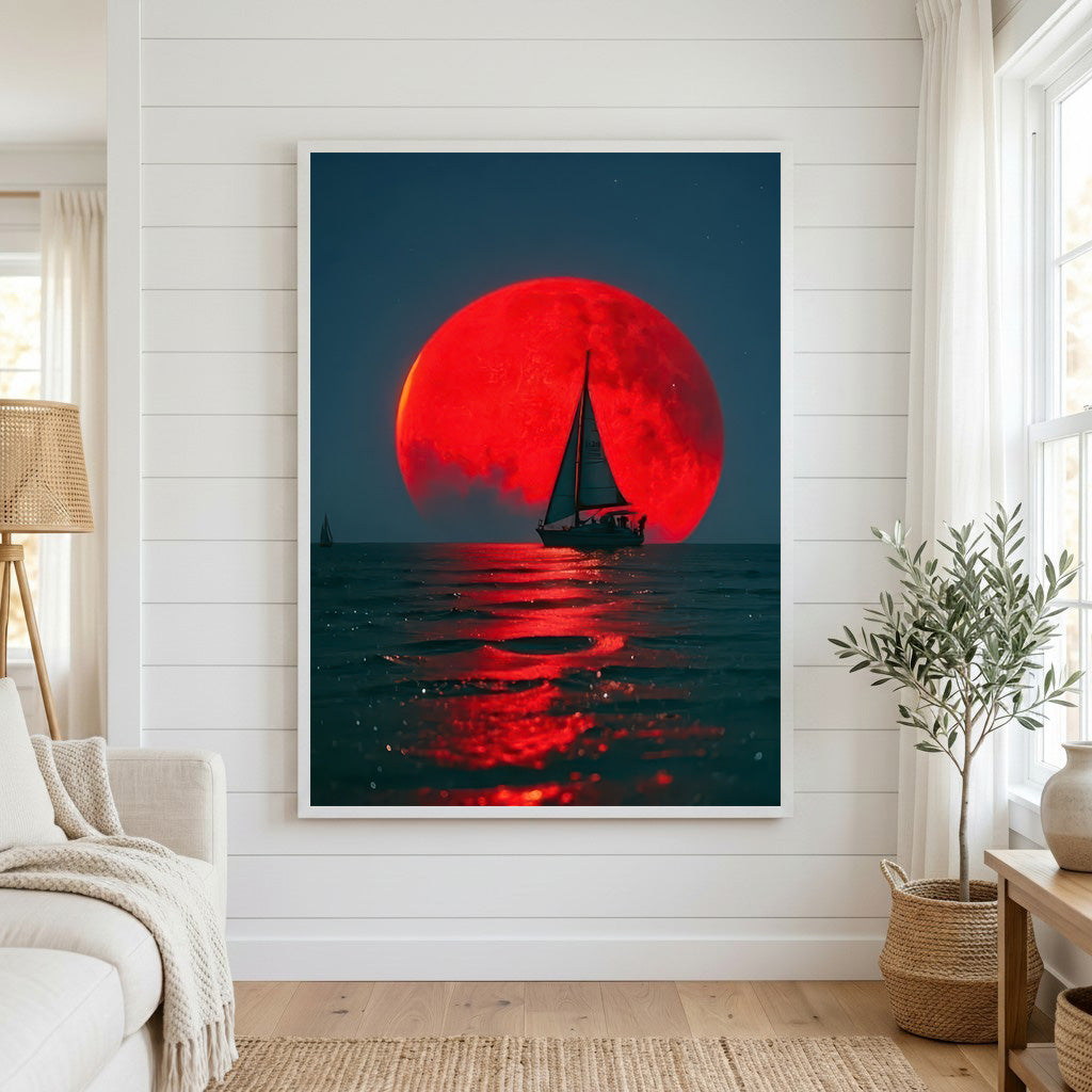 Red Moon Sailboat Canvas