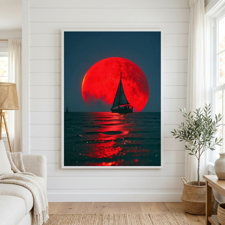 Red Moon Sailboat Canvas