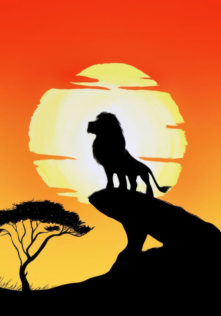 Majestic lion sunset canvas with MDF frame and glass front panel
