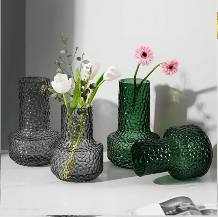 Textured Grey Glass Vase Set