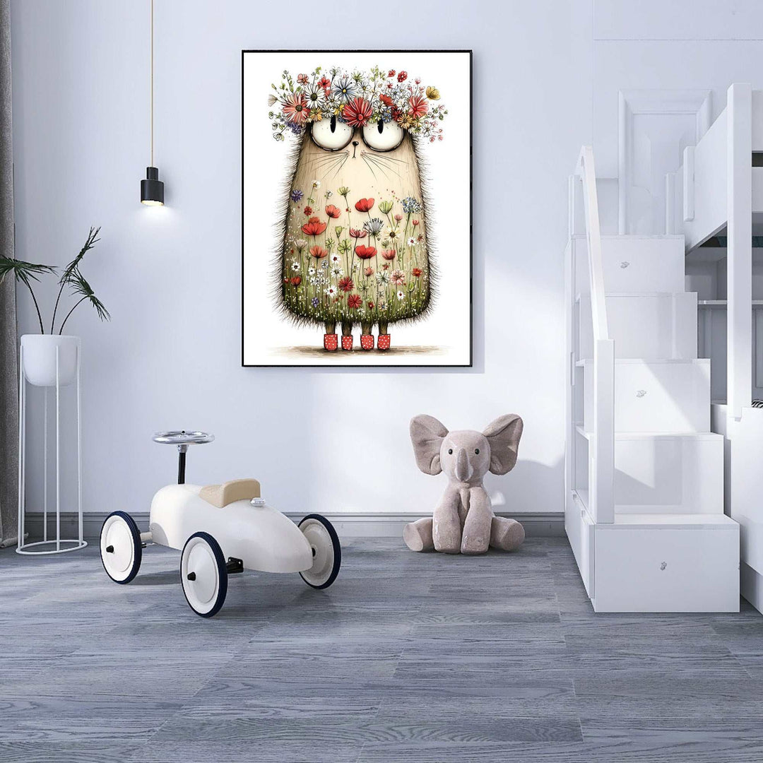 Whimsical Hedgehog Floral Canvas Wall Art