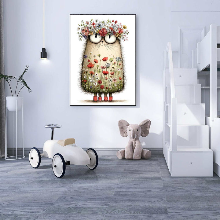 Whimsical Hedgehog Floral Canvas Wall Art