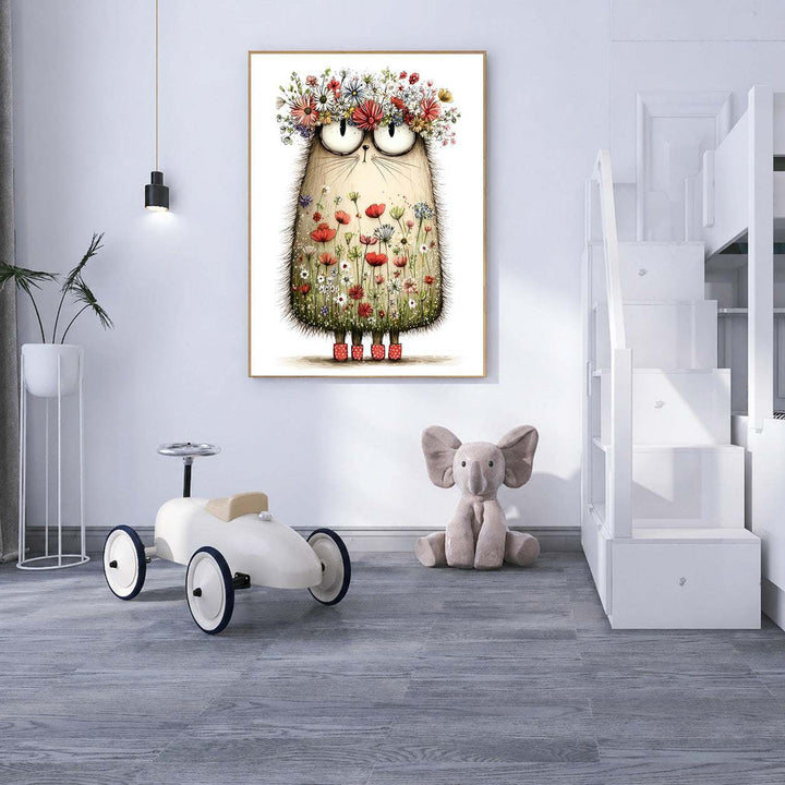 Whimsical Hedgehog Floral Canvas Wall Art