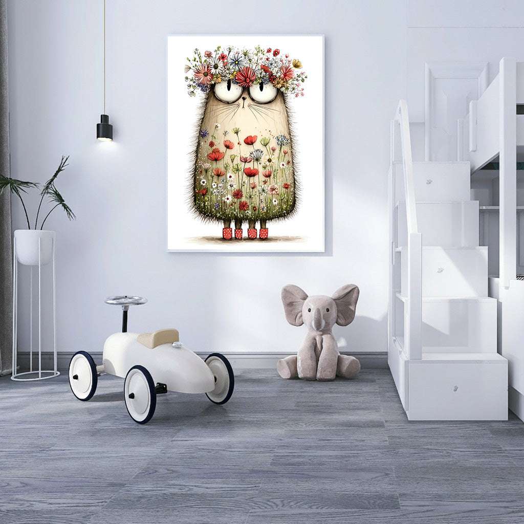 Whimsical Hedgehog Floral Canvas Wall Art