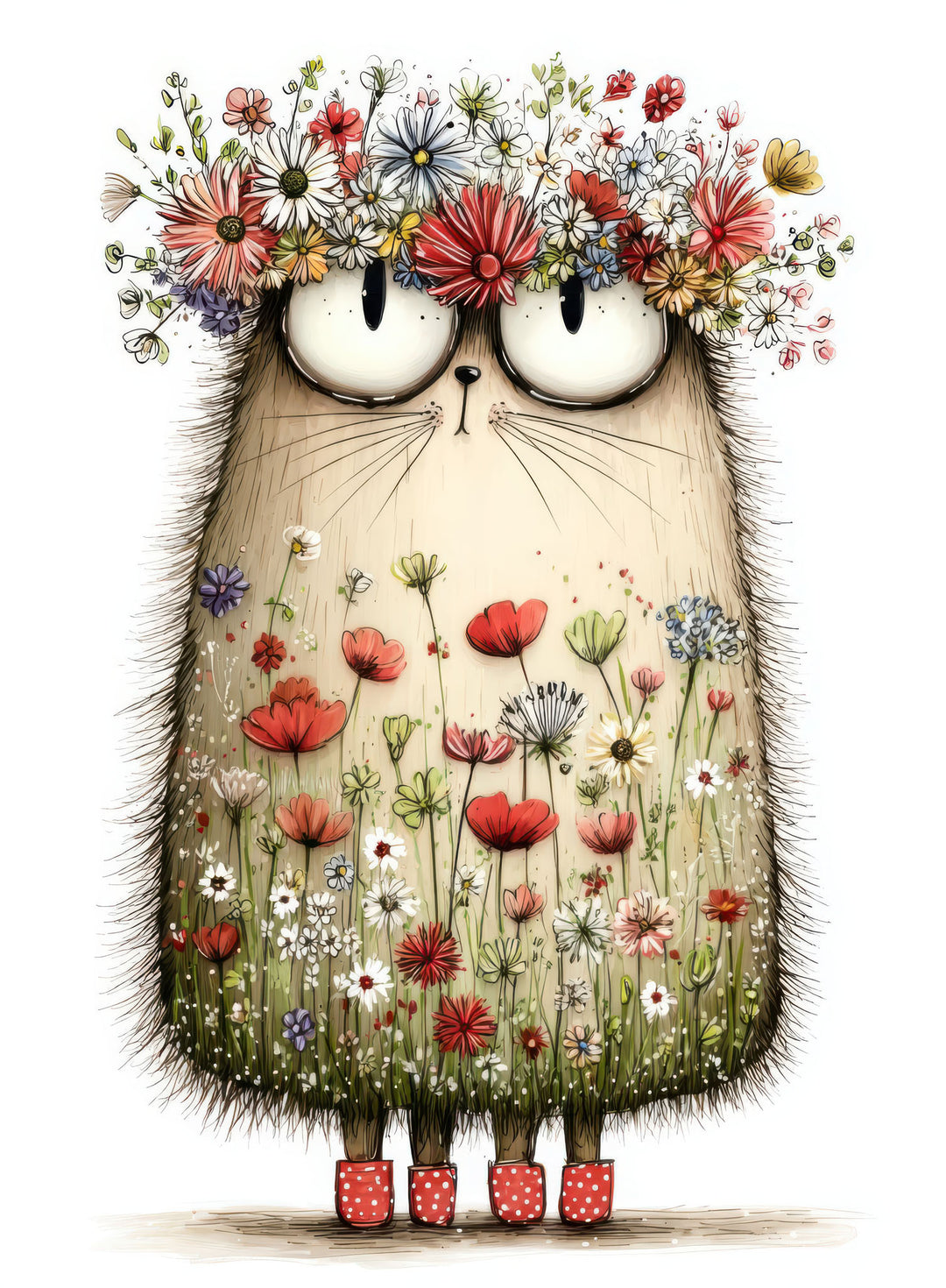 Whimsical hedgehog floral canvas wall art with colorful crown and meadow details for kids rooms