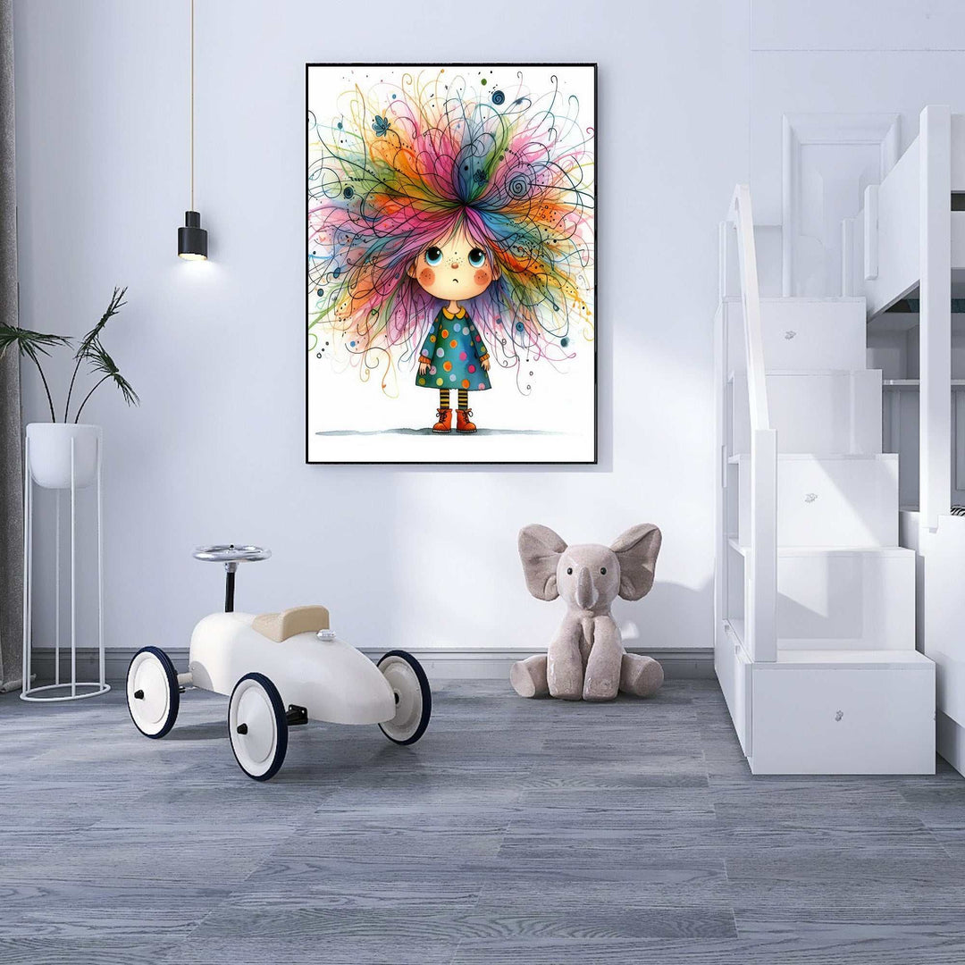 Whimsical Rainbow Hair Girl Canvas Wall Art