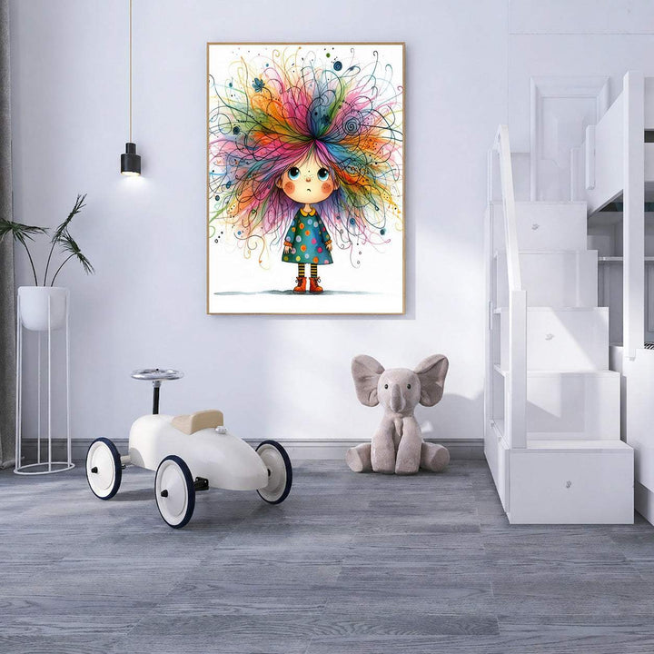 Whimsical Rainbow Hair Girl Canvas Wall Art