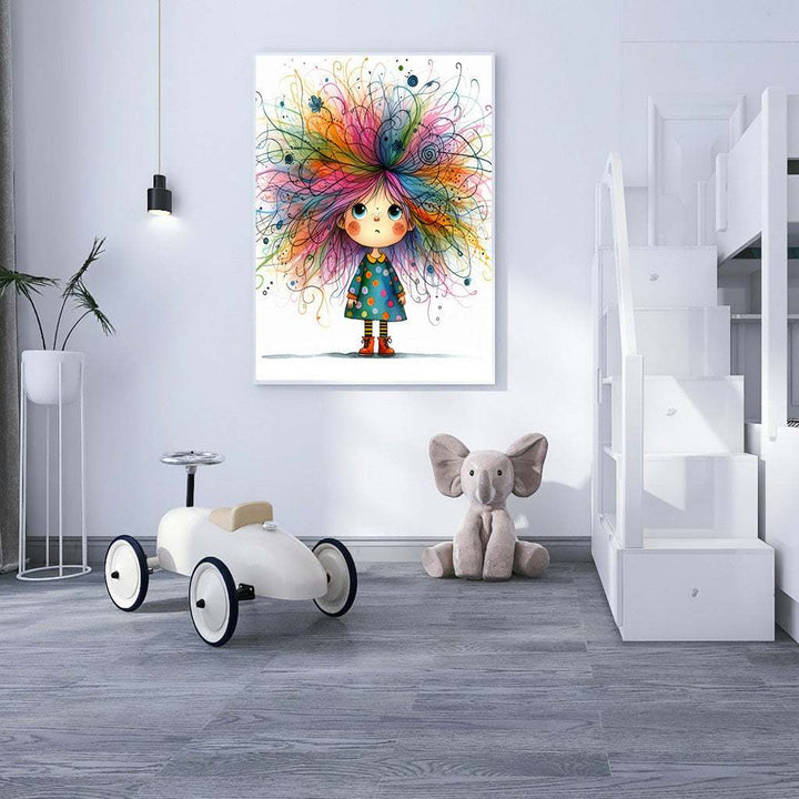 Whimsical Rainbow Hair Girl Canvas Wall Art
