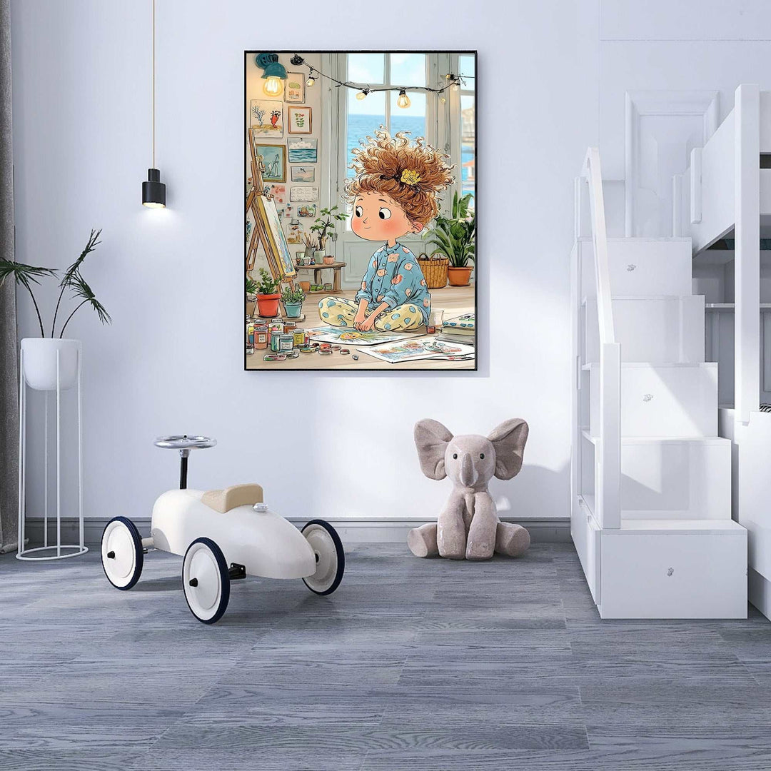 Whimsical Artist Girl Canvas Wall Art
